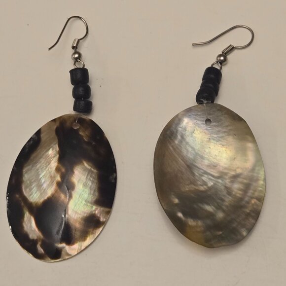 Women's Brown Mother of Pearl Abstract Print Pierced Earrings - Dk Brown - NWOT - Picture 7 of 11